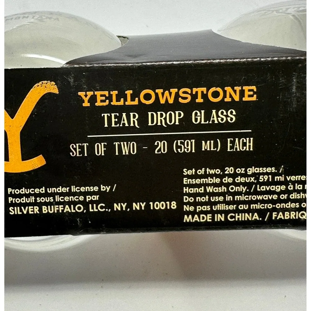 Yellowstone Dutton Ranch Tear Drop Glass Set of 2 20oz Stemless Etched Horse Y